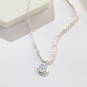 ✨ Artisan Original Design Opal & Pearl Asymmetrical Necklace | Sterling Silver